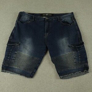 XRay XR Jeans Shorts Mens 40 Cargo Pocket Cut-Off Stretch Flex Denim Dark Blue